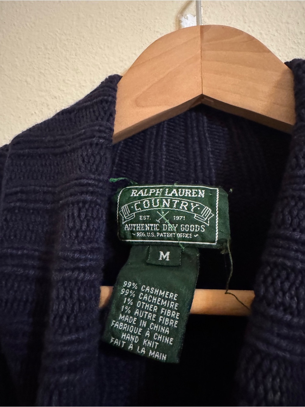 Ralph Lauren Country Cashmere American Flag Sweater USA Knit Turtleneck Navy M - Picture 6 of 8